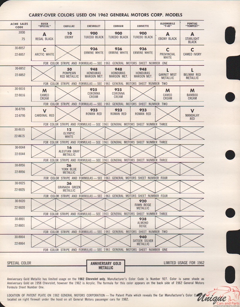 1962 General Motors Paint Charts Acme 4